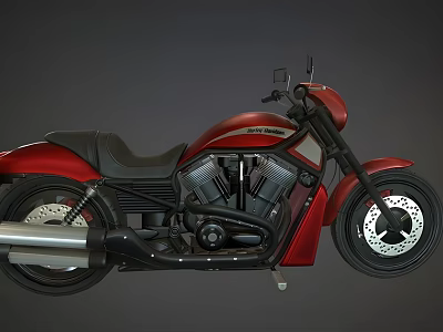Red Cruiser Motorcycle With Black Seat Chrome Exhaust And Classic Design 3d model
