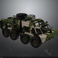Camouflage Painted Six Wheel Military Vehicle With Roof Mounted Equipment And Rugged Design