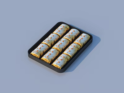 Delicious Golden Crispy Rolls Neatly Arranged On Black Serving Tray 3d model