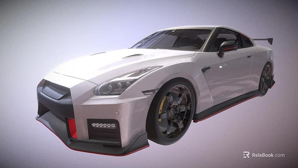 White Sports Car With Black Wheels Red Accents And Sharp Front Design 3d model 