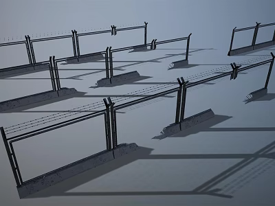 Modern Metal Fence With Black Support Frames And Structural Design For Outdoor Areas 3d model