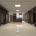 Traditional Chinese Style Hall With Wooden Decor Counter Bookshelves And Bright Lighting