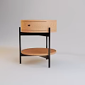 Modern Wooden Bedside Table With Drawer Lower Shelf And Black Metal Frame