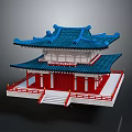 Traditional Chinese Architecture Two Story Structure With Blue Roof Red Pillars And White Railings