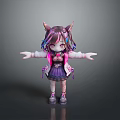 Cute 3D Woman Character With Cat Ears Purple Pink Hair And Purple Dress