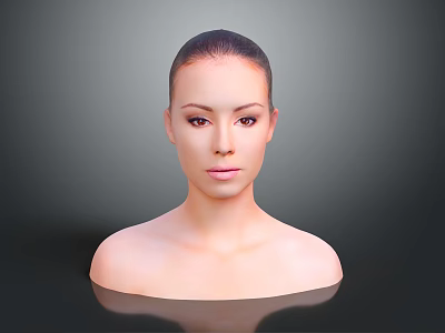 Woman With Bald Head And Upper Body Against Grey Background With Reflection 3d model