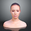 Woman With Bald Head And Upper Body Against Grey Background With Reflection