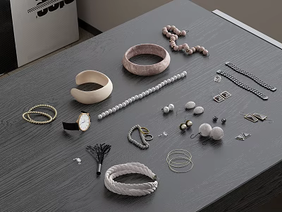 Stylish Jewelry Collection Displayed On Dark Table 3d model