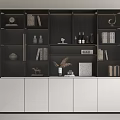 Modern Entryway Side Cabinet Design With Open Shelves Books Wine Bottles And Decorative Ornaments