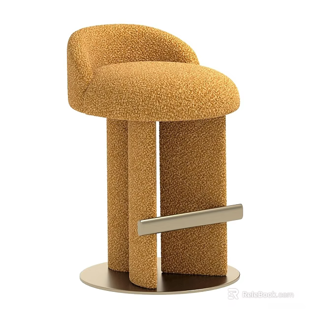 Modern Orange Velvet Upholstered Bar Stool With Padded Seat And Metal Frame 3d model 