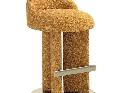 Modern Orange Velvet Upholstered Bar Stool With Padded Seat And Metal Frame 3d model