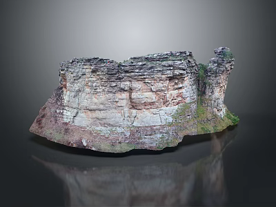 Wood And Stone Natural Rock Model With Layered Structure Mossy Details And Earthy Tones 3d model