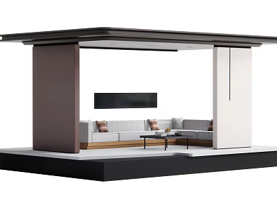 Modern Pergola Structure With Gray Sofa Coffee Table And Open Space Design 3d model
