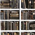 Tall Wooden Bookshelf Filled With Rows Of Classic Hardcover Books And Vintage Bindings