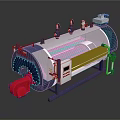 Industrial Horizontal Heating Boiler With Stainless Steel Body Pipes Valves Control Panel And Red Connector
