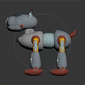 Futuristic Silver Metallic Robot Dog 3D Model with Blue Red Details Yellow Joints