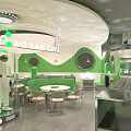 Modern Green Hotpot Restaurant Interior Design With Green Walls Dining Tables And Seats