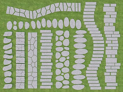 Different Stepping Stones Styles For Garden Path With Various Stone Patterns 3d model