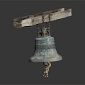 Turquoise Green Copper Bell Hanging Decoration With Wooden Beam And Chains