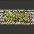 Garden Decor Stone Flower Box With Colorful Flowers On Brick Platform