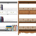 Wooden Bookcase With Multiple Open Shelves And Drawers For Book Storage