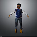3D Human Boy Character Wearing Blue Vest White Long Sleeve Blue Jeans Yellow Boots Backpack