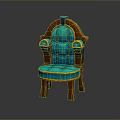 Wooden Frame Chair With Turquoise Upholstered Seat Backrest And Curved Arms