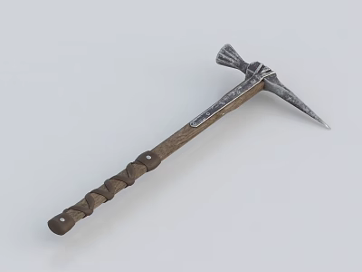 Durable Metal Head Pickaxe With Wooden Textured Grip For Construction Work 3d model