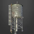 Industrial Metal Water Tower With Rusty Surface And Ladder Support Structure 3d model