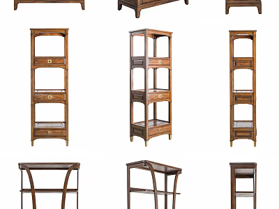 Traditional Wooden Decorative Cabinets With Multiple Shelves And Drawer Designs 3d model