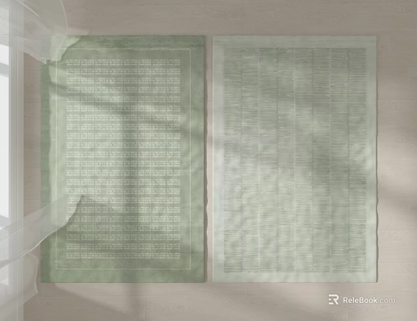Two Light Green Square Rugs with Textured Patterns on Bright Floor 3d model