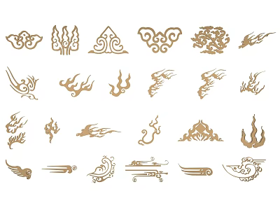 Traditional Ornamental Gold Wall Decor with Cloud Flame Dragon Flower Patterns 3d model