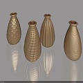 Four Golden Decorative Vases With Unique Textures On Smooth Reflective Surface 3d model