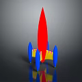 Space Exploration Colorful Rocket Model With Red Body Blue Fins And Yellow Base Structure