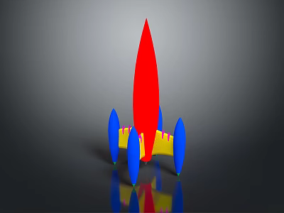 Space Exploration Colorful Rocket Model With Red Body Blue Fins And Yellow Base Structure 3d model