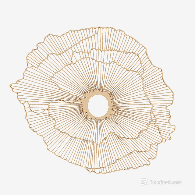 Gold Flower Shaped Wall Decor With Linear Design And Circular Center 3d model