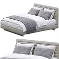 Modern Double Bed With Grey Headboard White Sheets Grey Pillows And Blanket 3d model