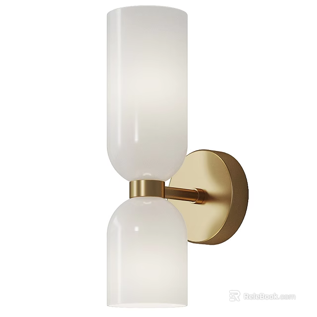 Modern Minimalist Wall Lamp With White Cylindrical Shades And Golden Metal Base 3d model 