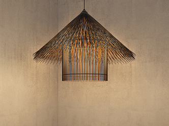 Chinese shaped chandelier natural thatched decorative chandelier 3d model