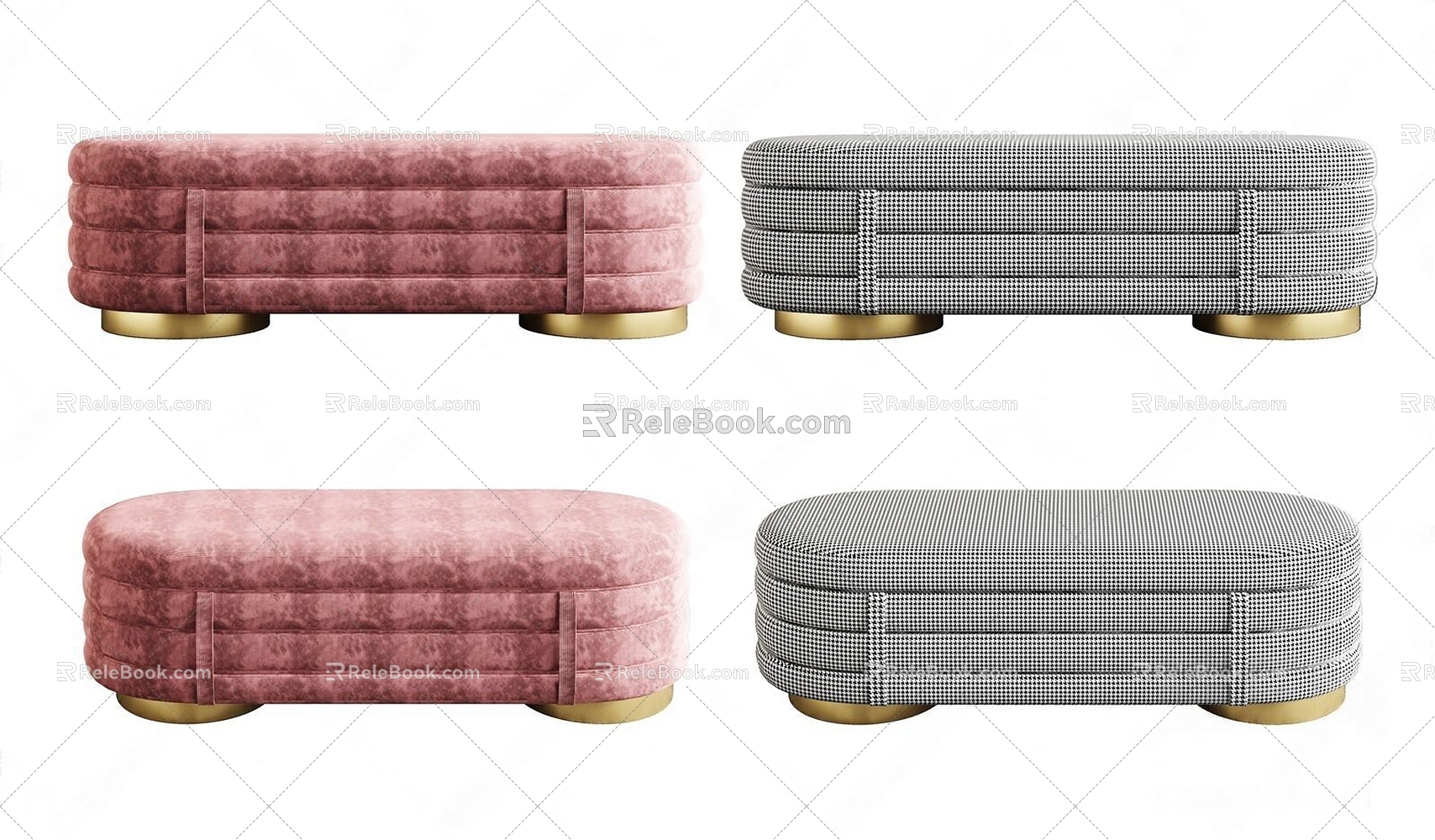 Modern bed end stool combination 3d model