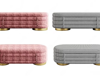 Modern bed end stool combination 3d model