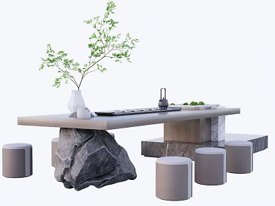 New Chinese Style Outdoor Dining Table and Chair 3d model