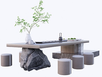 New Chinese Style Outdoor Dining Table and Chair 3d model