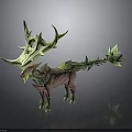 Enchanted Fantasy Deer Like Creature With Plant Antlers Leafy Tail And Bark Texture
