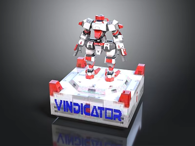 Red and White Robot Model on VINDICATOR Display Stand with Mechanical Design 3d model