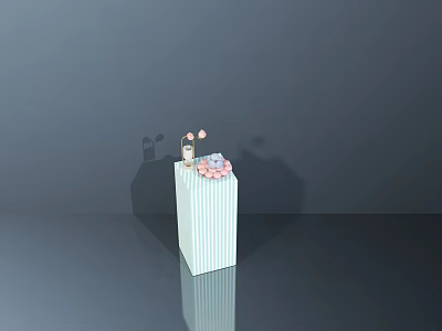 Decorative Striped Box With Small Flowers And Statue On Reflective Surface 3d model