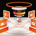 Intelligent AI Productivity Exhibition Island With Circular Structure And Orange Themed Elements