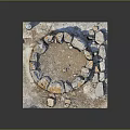 Rustic Wood And Stone Circular Structure On Square Base With Surrounding Stones 3d model