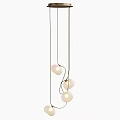 Modern Artistic Chandelier With White Spherical Bulbs And Curved Golden Metal Wires