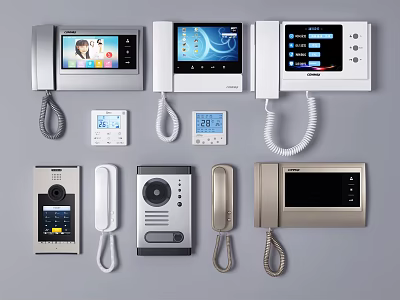 Modern Video Doorbell Intercom Systems With Digital Screens And Multiple Styles 3d model